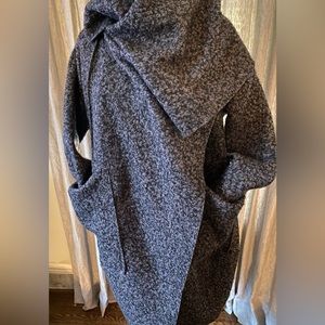 SAGA O/S Charcoal/Black Nubby Knit Wrap Scarf Sweater Jacket
